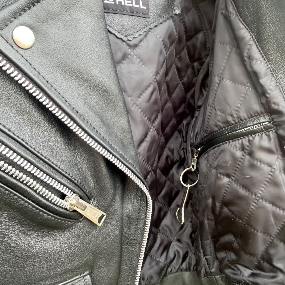 Straight To Hell Black Leather Moto Jacket Size L - Picture 7 of 12